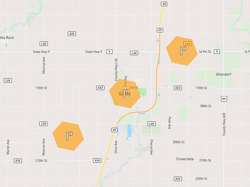 Hail map of Sibley, IA on Jun 30, 2026, hail up to 1"