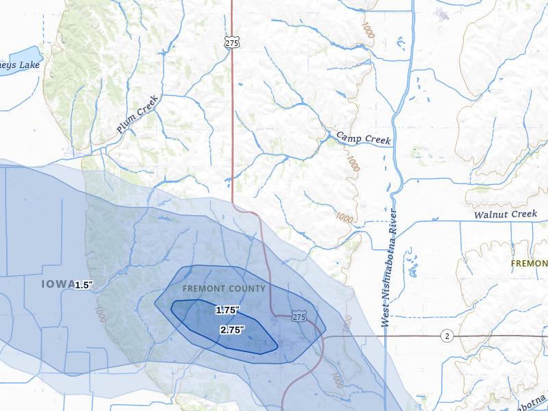 NEXRAD radar-signature map of the hail storm over Sidney, IA on Jul 3, 2026
