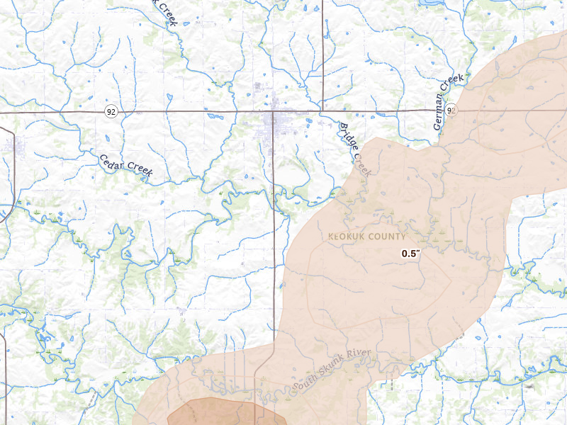 Radar-estimated hail-size map of the storm over Sigourney, IA