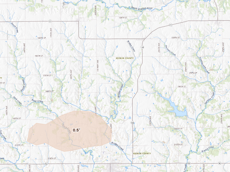 Radar-estimated hail-size map of the storm over Sigourney, IA