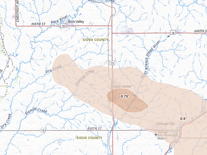 Radar-estimated hail-size map of the storm over Sioux Center, IA