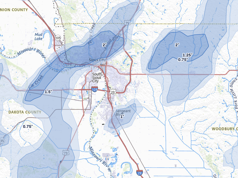 NEXRAD radar-signature map of the hail storm over Sioux City, IA on May 17, 2026
