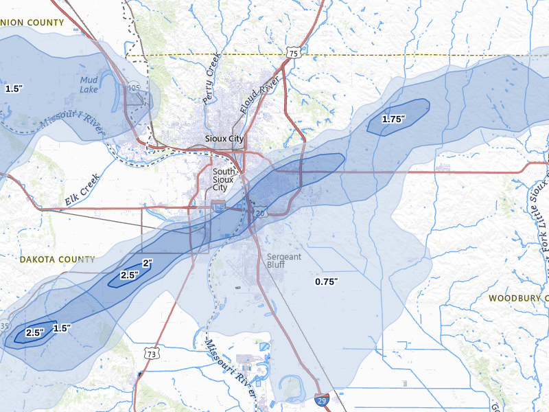 NEXRAD radar-signature map of the hail storm over Sioux City, IA on Jun 29, 2026