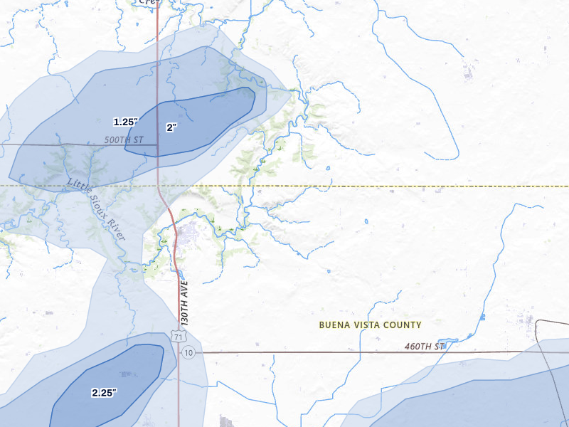 NEXRAD radar-signature map of the hail storm over Sioux Rapids, IA on Jun 27, 2026