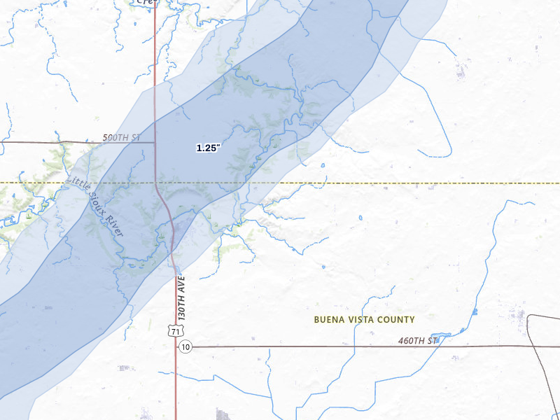 NEXRAD radar-signature map of the hail storm over Sioux Rapids, IA on Jul 1, 2026