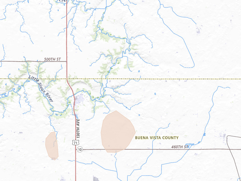 Radar-estimated hail-size map of the storm over Sioux Rapids, IA on Jul 2, 2026