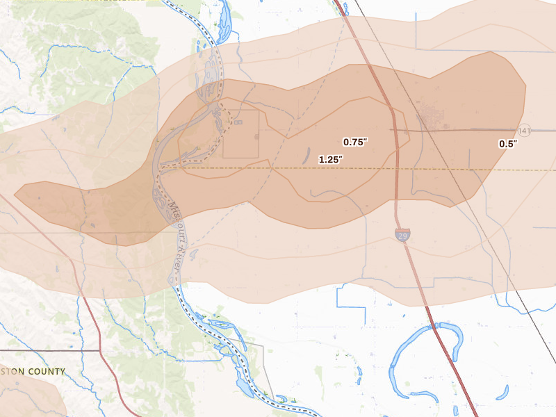 Radar-estimated hail-size map of the storm over Sloan, IA