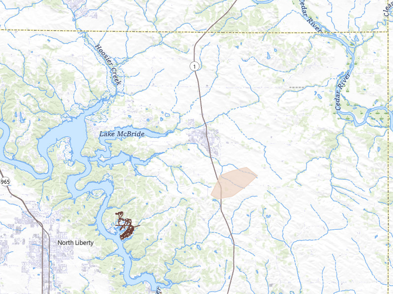 Radar-estimated hail-size map of the storm over Solon, IA on Mar 10, 2026