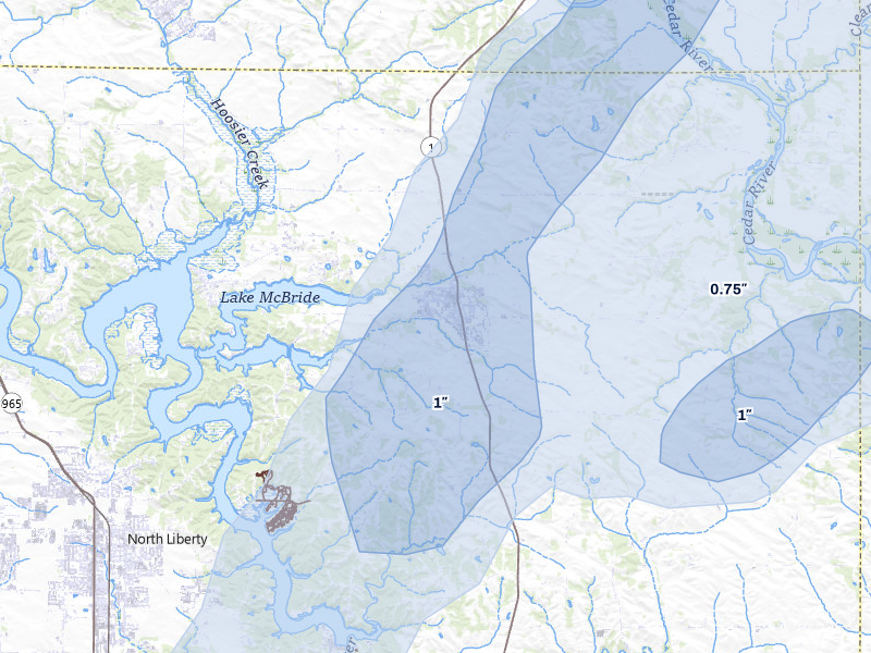 NEXRAD radar-signature map of the hail over Solon, IA
