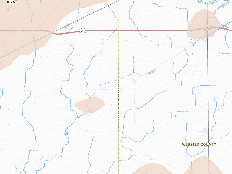 Radar-estimated hail-size map of the storm over Somers, IA on Apr 23, 2026