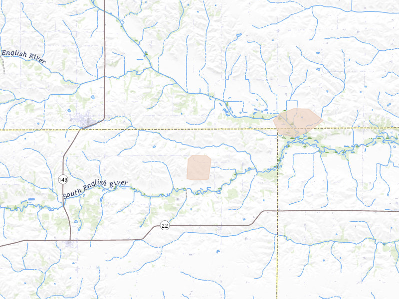 Radar-estimated hail-size map of the storm over South English, IA on Jul 10, 2026