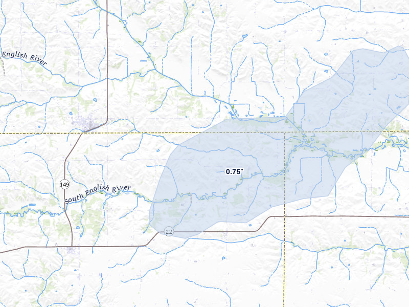 NEXRAD radar-signature map of the hail storm over South English, IA on Jul 10, 2026