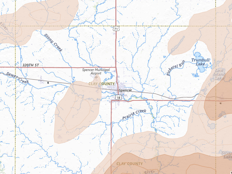 Radar-estimated hail-size map of the storm over Spencer, IA on Apr 13, 2026