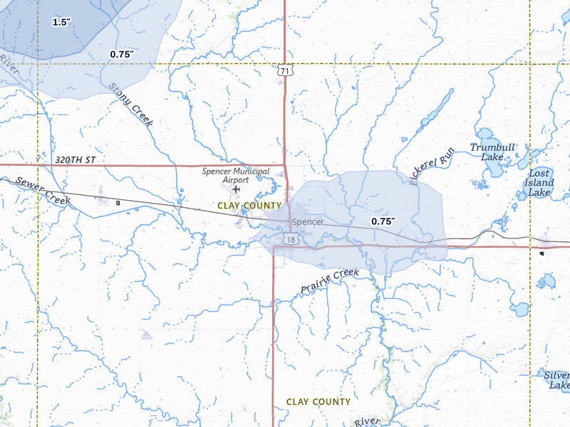 NEXRAD radar-signature map of the hail storm over Spencer, IA on May 25, 2026