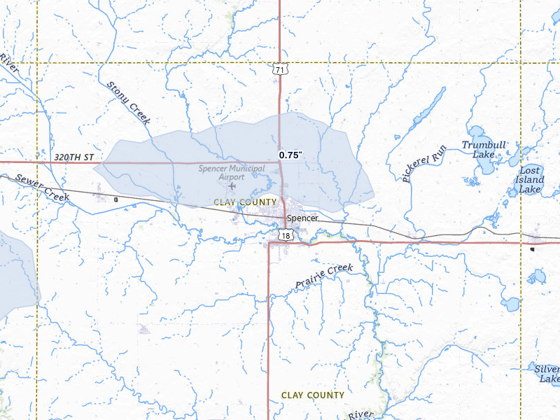 NEXRAD radar-signature map of the hail storm over Spencer, IA on May 31, 2026