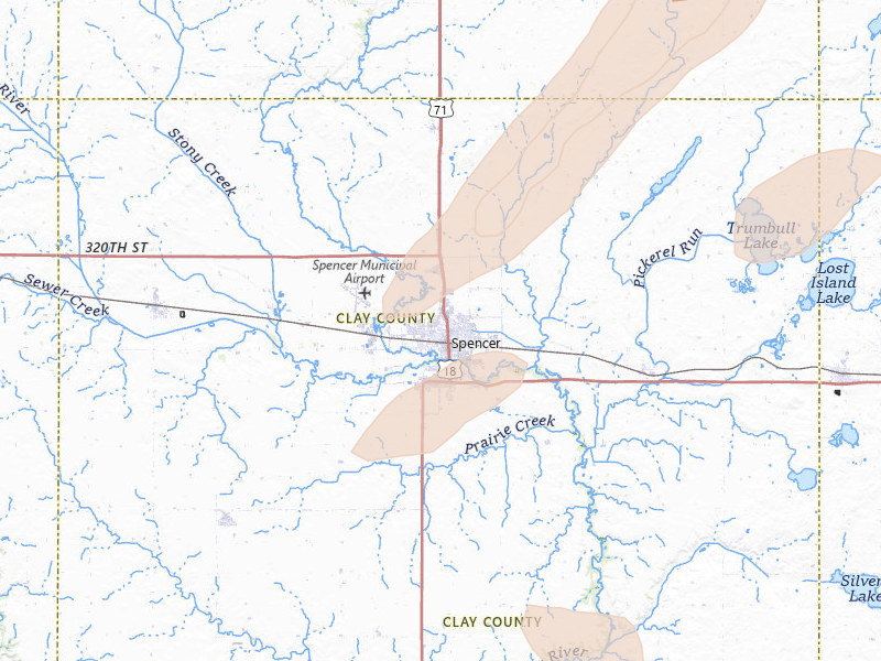 Radar-estimated hail-size map of the storm over Spencer, IA on Jul 1, 2026