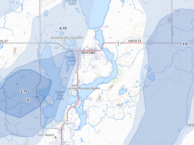 NEXRAD radar-signature map of the hail storm over Spirit Lake, IA on May 17, 2026