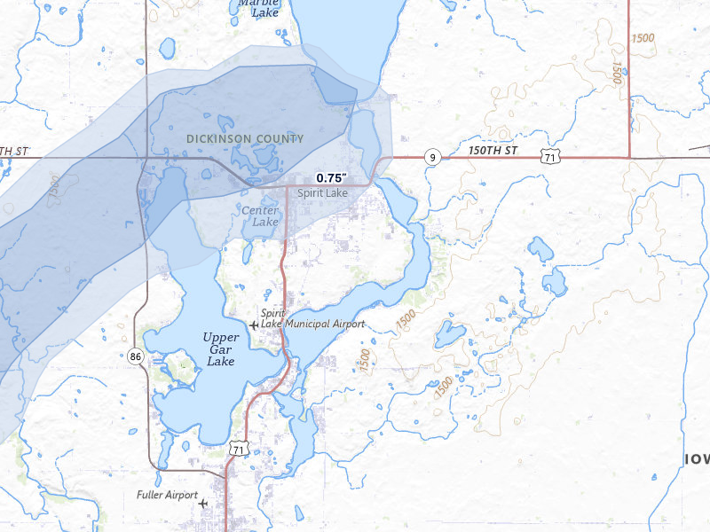 NEXRAD radar-signature map of the hail storm over Spirit Lake, IA on May 18, 2026