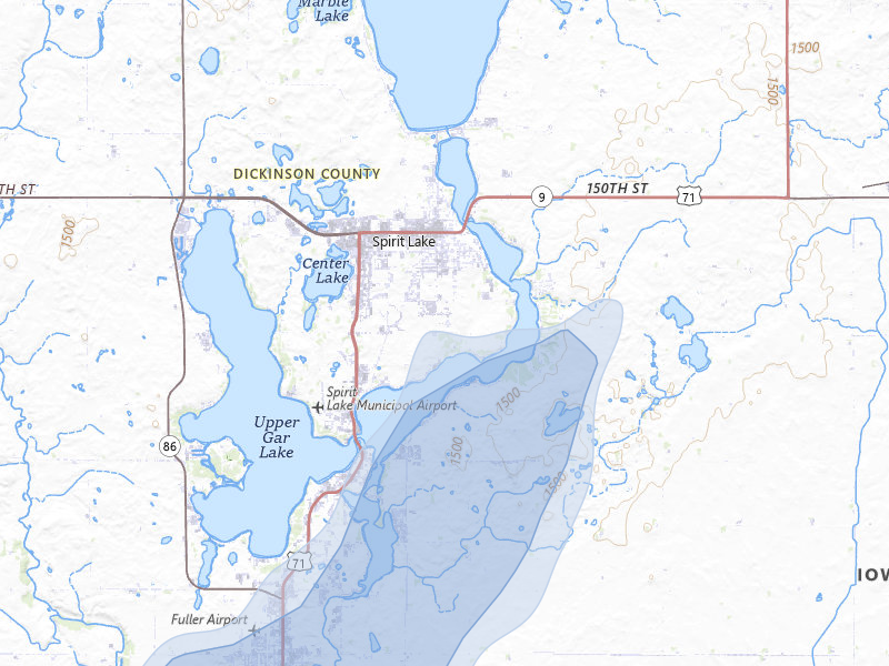 NEXRAD radar-signature map of the hail storm over Spirit Lake, IA on Jun 29, 2026