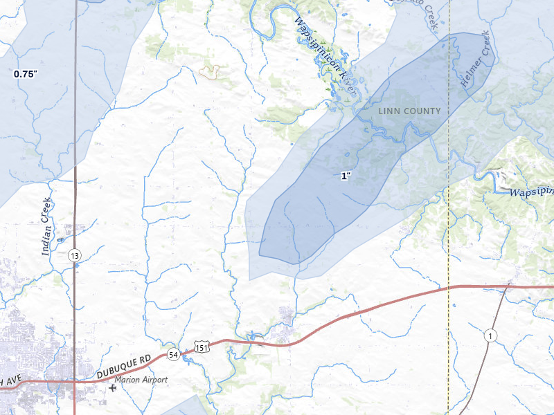 NEXRAD radar-signature map of the hail storm over Springville, IA on Apr 23, 2026