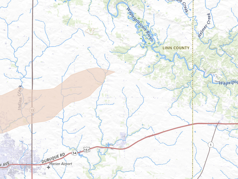 Radar-estimated hail-size map of the storm over Springville, IA on Apr 27, 2026