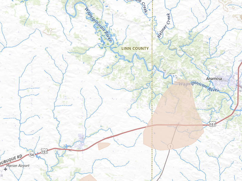 Radar-estimated hail-size map of the storm over Springville, IA on Jun 11, 2026