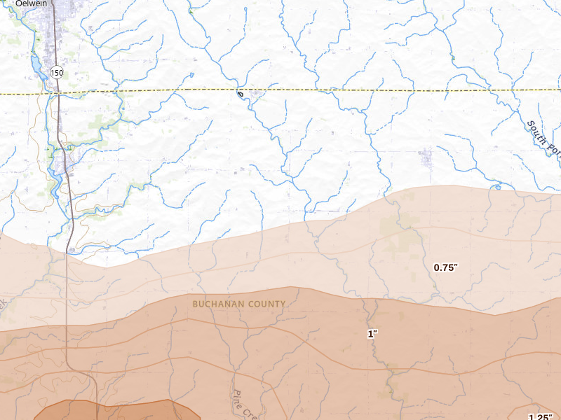 Radar-estimated hail-size map of the storm over Stanley, IA