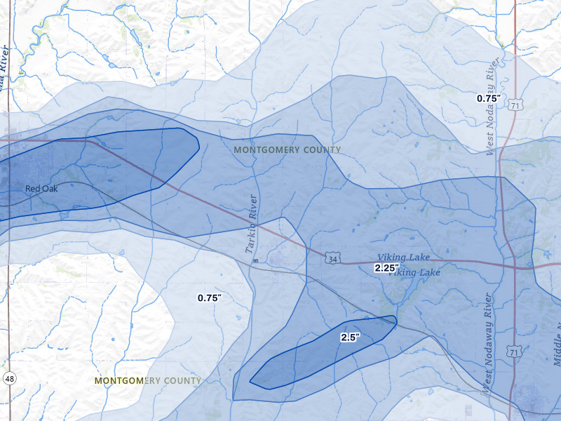 NEXRAD radar-signature map of the hail storm over Stanton, IA on May 16, 2026