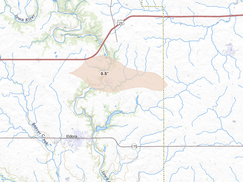 Radar-estimated hail-size map of the storm over Steamboat Rock, IA