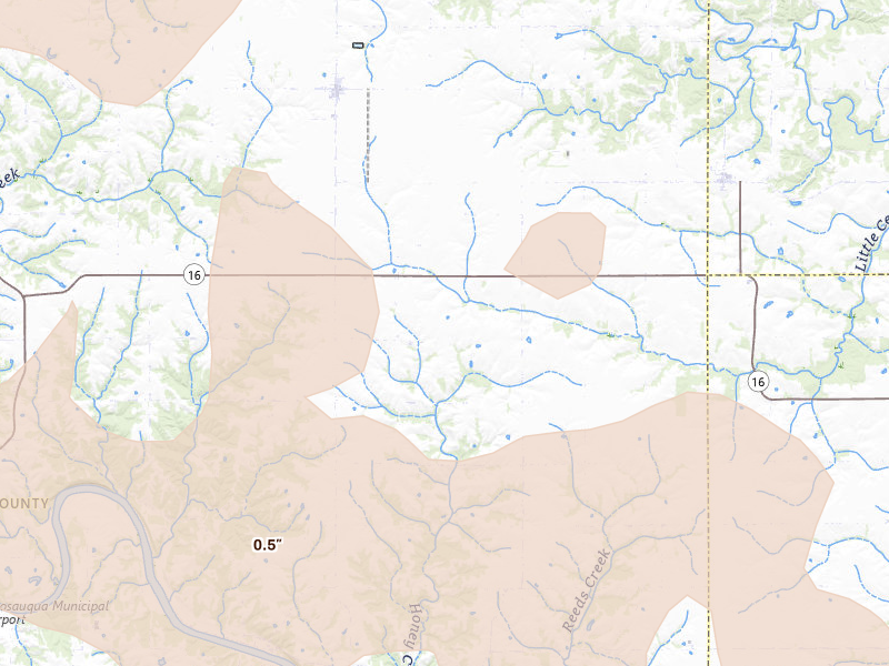 Radar-estimated hail-size map of the storm over Stockport, IA on Jun 17, 2026