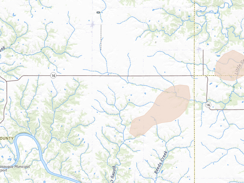 Radar-estimated hail-size map of the storm over Stockport, IA on Jul 3, 2026