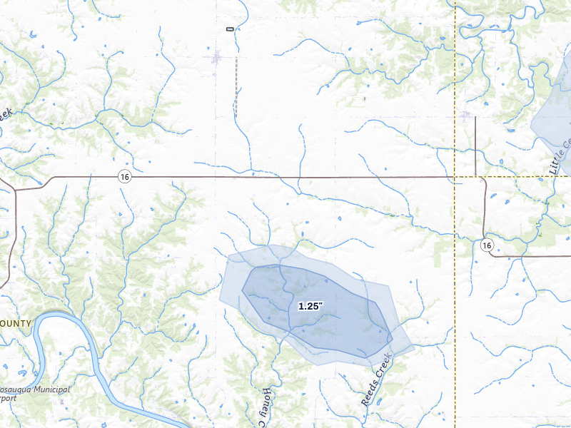 NEXRAD radar-signature map of the hail storm over Stockport, IA on Jul 3, 2026
