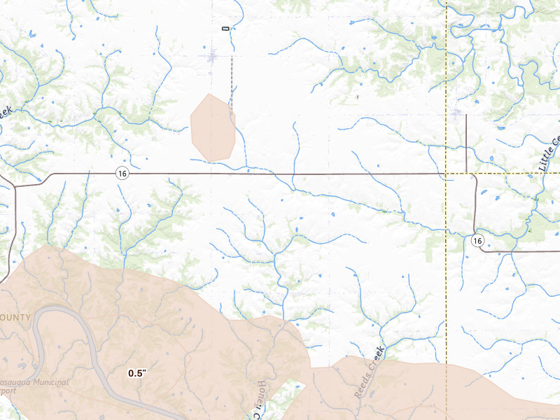 Radar-estimated hail-size map of the storm over Stockport, IA on Aug 12, 2026