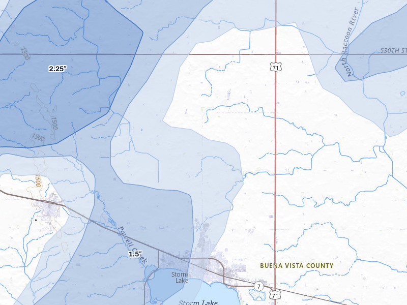 NEXRAD radar-signature map of the hail over Storm Lake, IA