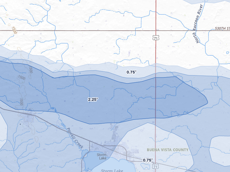 NEXRAD radar-signature map of the hail storm over Storm Lake, IA on May 15, 2026