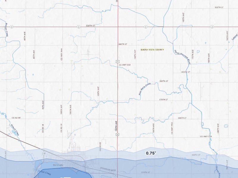 NEXRAD radar-signature map of the hail storm over Storm Lake, IA on Aug 10, 2026