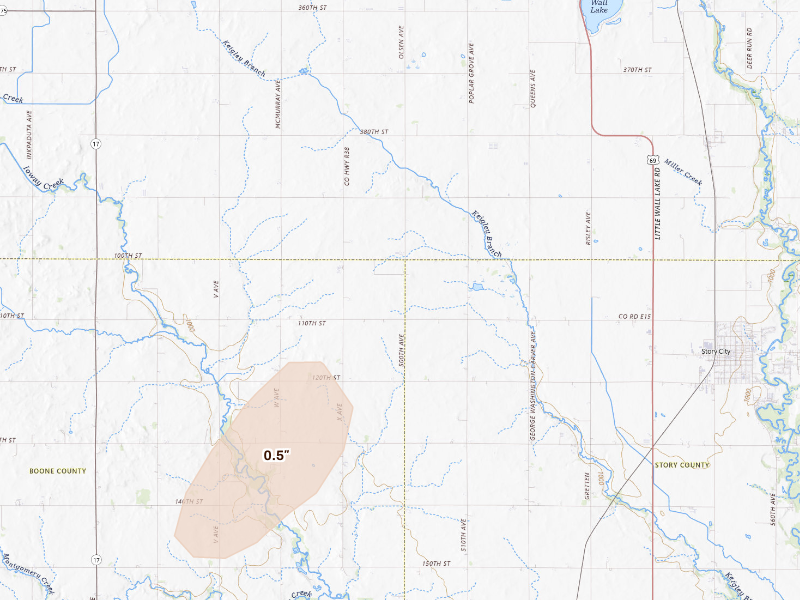 Radar-estimated hail-size map of the storm over Story City, IA