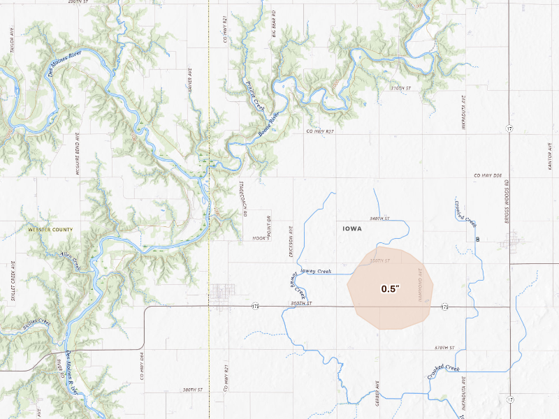 Radar-estimated hail-size map of the storm over Stratford, IA