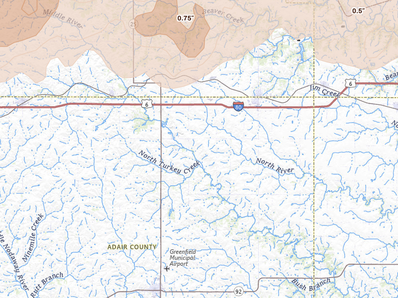 Radar-estimated hail-size map of the storm over Stuart, IA on Mar 30, 2026