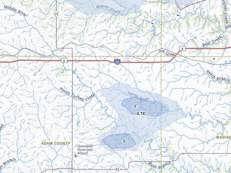 NEXRAD radar-signature map of the hail storm over Stuart, IA on Aug 8, 2026