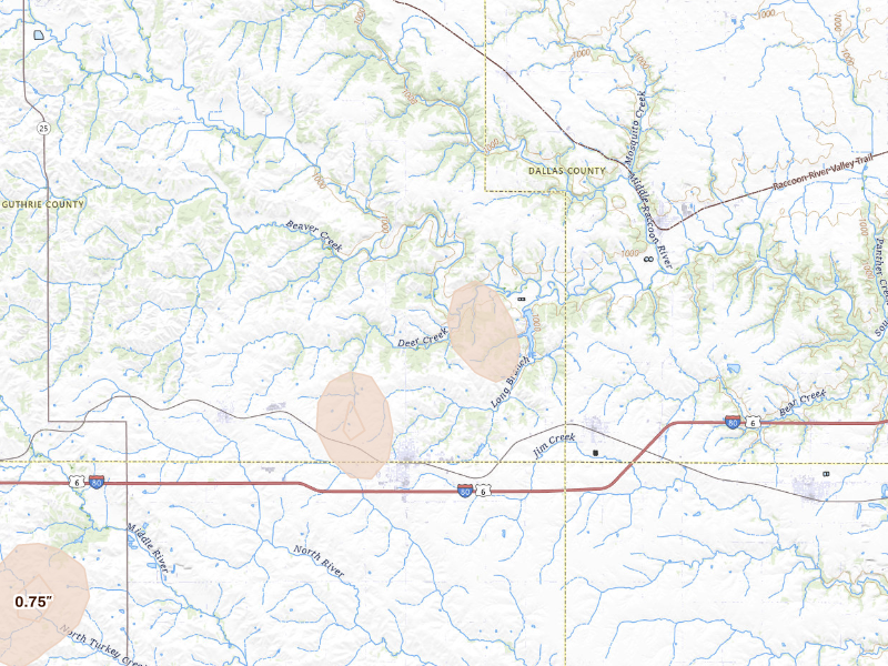 Radar-estimated hail-size map of the storm over Stuart, IA