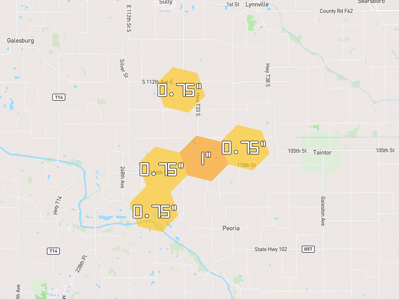 Hail map of Sully, IA on Jun 6, 2026, hail up to 1"