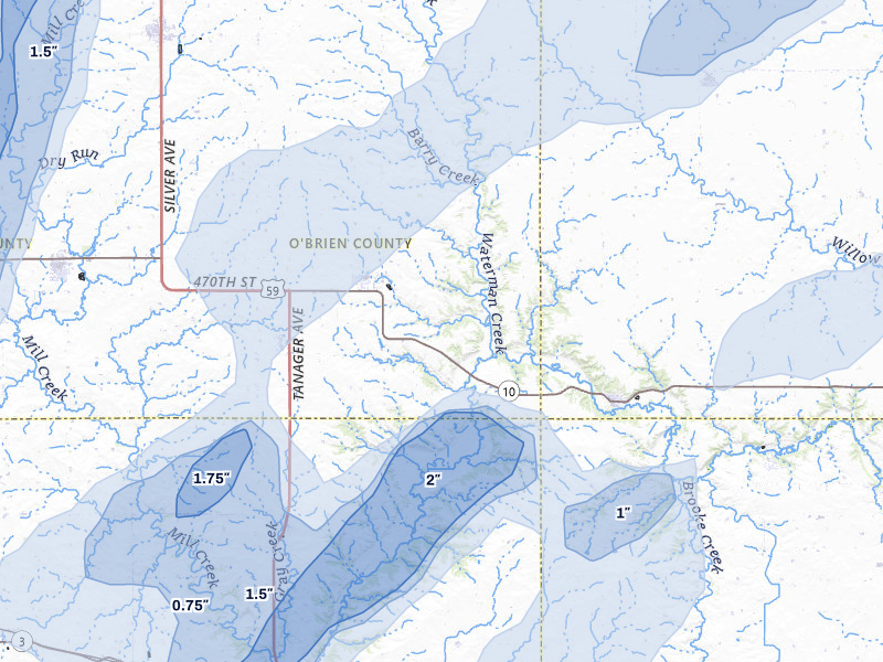 NEXRAD radar-signature map of the hail over Sutherland, IA