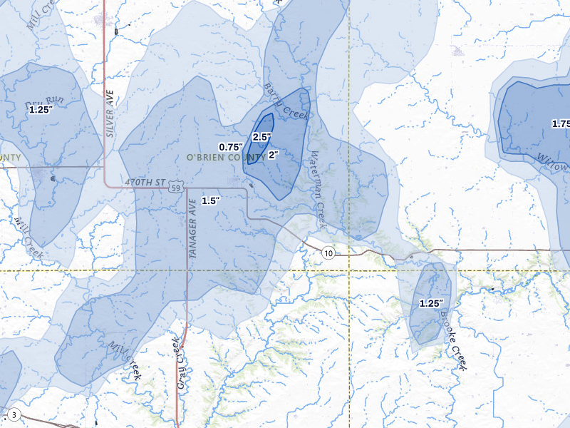 NEXRAD radar-signature map of the hail storm over Sutherland, IA on May 17, 2026