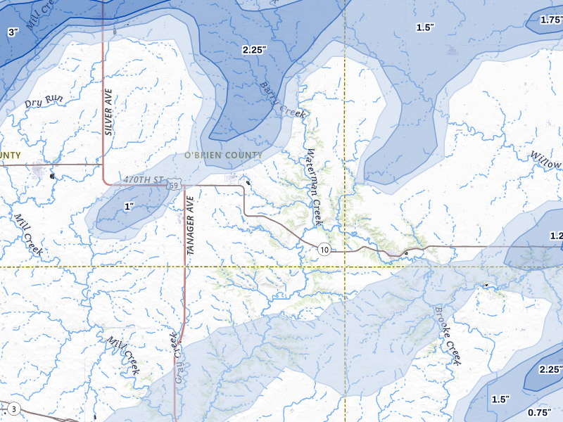 NEXRAD radar-signature map of the hail storm over Sutherland, IA on Jun 27, 2026