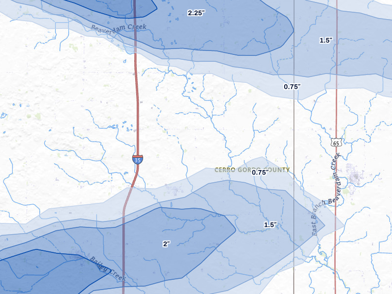NEXRAD radar-signature map of the hail storm over Swaledale, IA on May 15, 2026