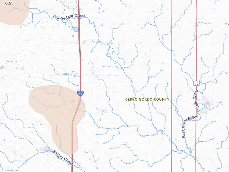 Radar-estimated hail-size map of the storm over Swaledale, IA on Jun 28, 2026