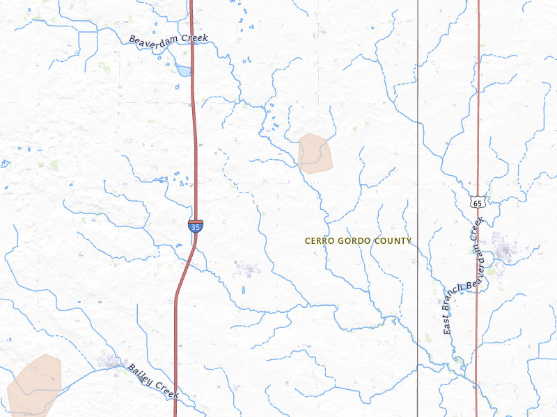 Radar-estimated hail-size map of the storm over Swaledale, IA on Jul 1, 2026