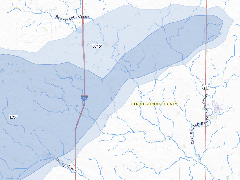 NEXRAD radar-signature map of the hail over Swaledale, IA