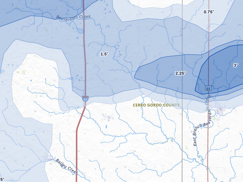 NEXRAD radar-signature map of the hail over Swaledale, IA